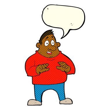 Çizgi film, şişman adamı konuşma balonuyla heyecanlandırdı.