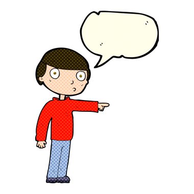 Çizgi filmci konuşma balonunu işaret ediyor.