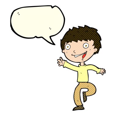 çizgi film heyecanlı çocuk konuşma baloncuğu ile