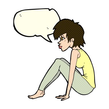 çizgi film kadın konuşma balonu ile oturuyordu