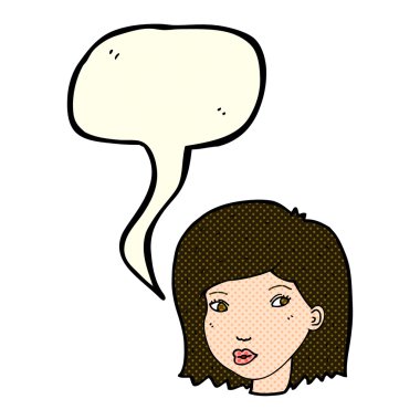 Konuşma baloncuklu bir kadın yüzü.