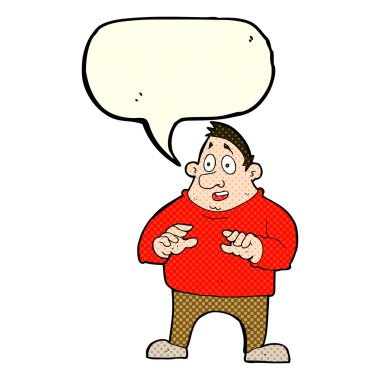 Çizgi film, şişman adamı konuşma balonuyla heyecanlandırdı.