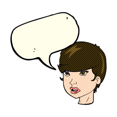 Konuşma baloncuklu güzel kadın yüzü.