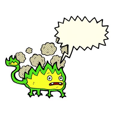 Konuşma baloncuğu olan küçük ateş şeytanı.