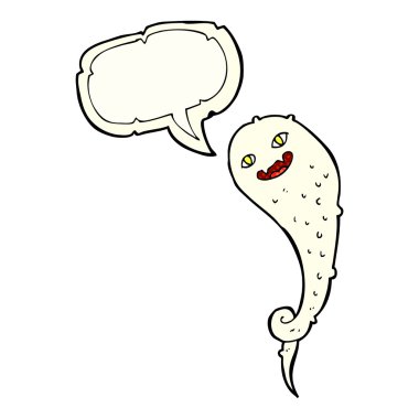 Konuşma baloncuklu hayaletli karikatür.