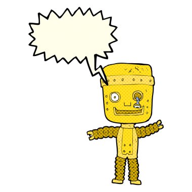 karikatür komik altın robot ile konuşma balonu