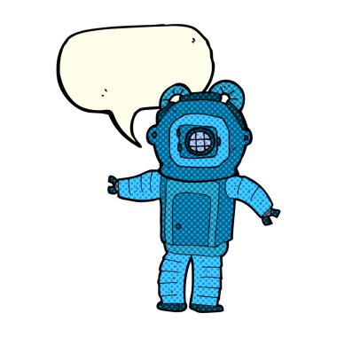 Konuşma baloncuğu ile derin deniz dalgıcı çizgi filmi