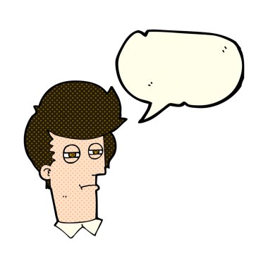 çizgi film adam konuşma balonu ile daralmış gözlerle