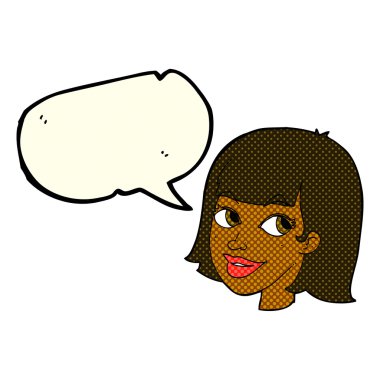 çizgi film mutlu kadın yüzü ile konuşma kabarcığı