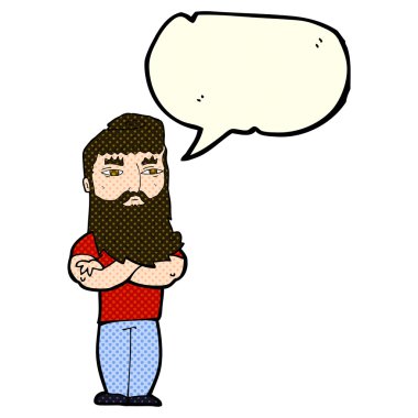 konuşma balonu ile sakallı ciddi adam çizgi film