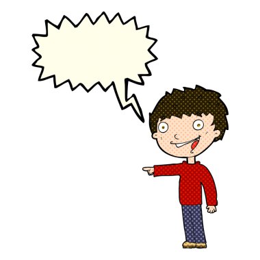 çizgi film mutlu çocuk konuşma baloncuğuyla gülüyor