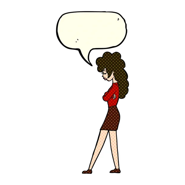 Dibujos animados mujer molesta con la burbuja del habla — Vector de stock