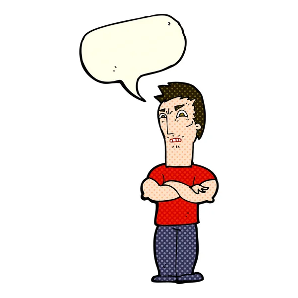 Hombre molesto de dibujos animados con brazos cruzados con burbuja del habla — Archivo Imágenes Vectoriales