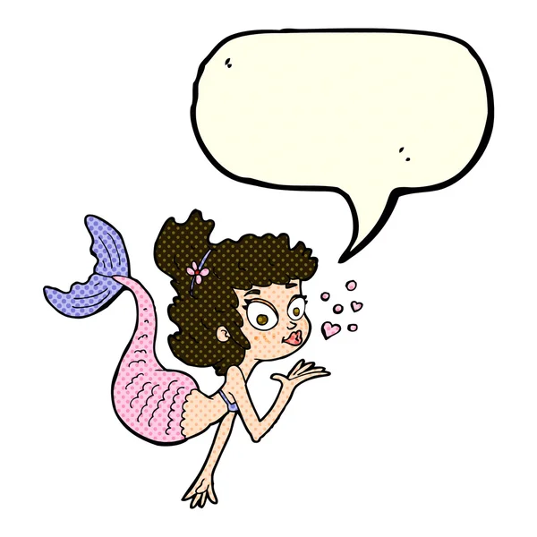 Cartone animato bella sirena con la bolla discorso — Vettoriale Stock