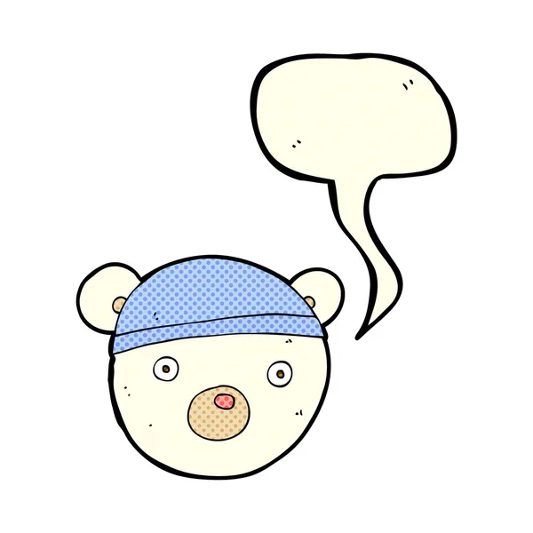 Cartoon polar bear cub wearing hat with speech bubble — Stock Vector