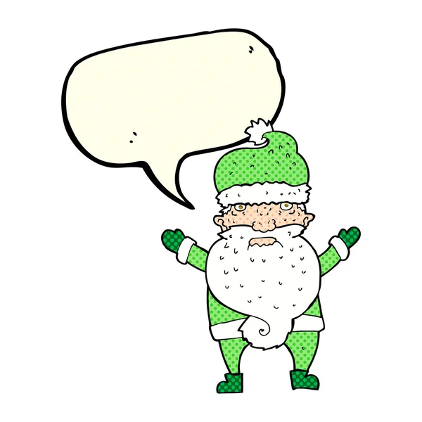 Cartoon grumpy santa with speech bubble — Stock Vector