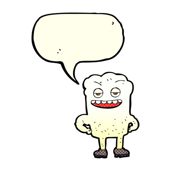 Cartoon tooth looking smug with speech bubble — Stock Vector