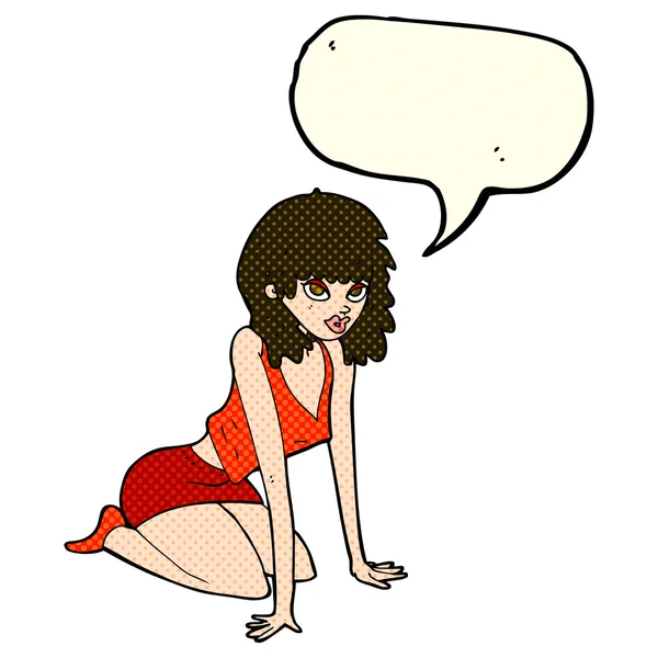 Cartoon vrouw in sexy pose met spraak zeepbel — Stockvector