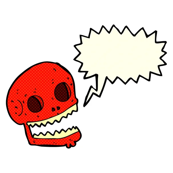 Calavera espeluznante de dibujos animados con burbuja del habla — Vector de stock