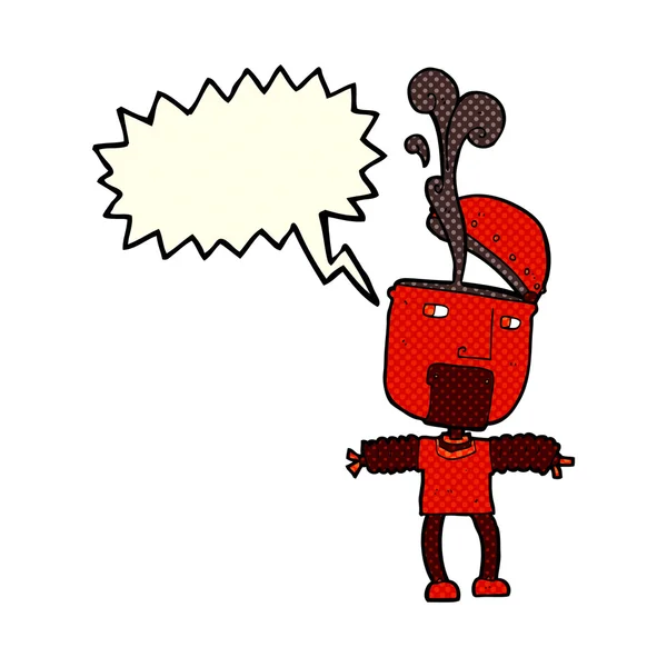Robô de desenho animado engraçado com cabeça aberta com bolha de fala — Vetor de Stock