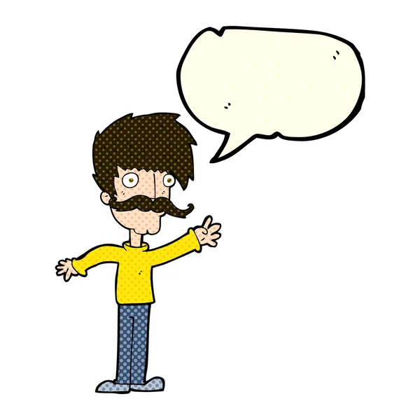 Κινουμένων σχεδίων κουνώντας μουστάκι άνθρωπος με φούσκα ομιλία — Διανυσματικό Αρχείο