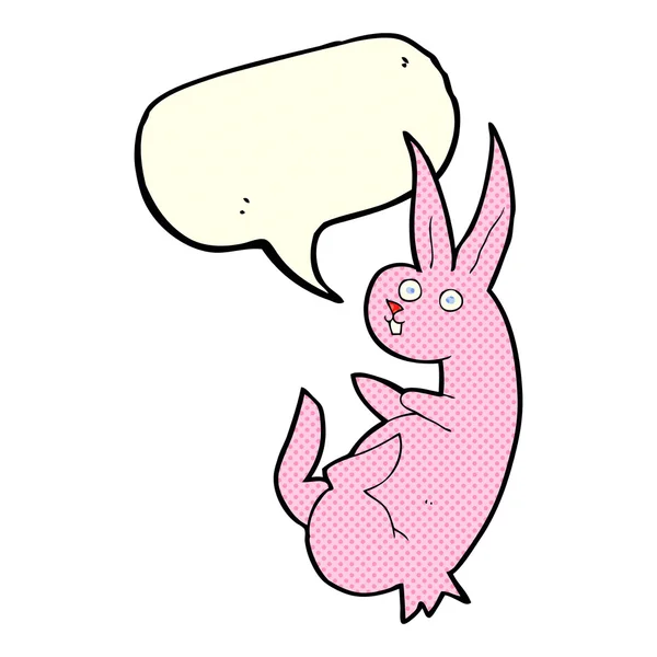 Cue cartoon konijn met spraakbel — Stockvector