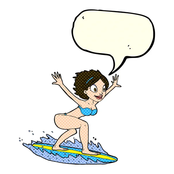 Cartoon Surfer Mädchen mit Sprechblase — Stockvektor