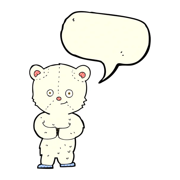 Cartoon teddy polar bear cub with speech bubble — Stock Vector