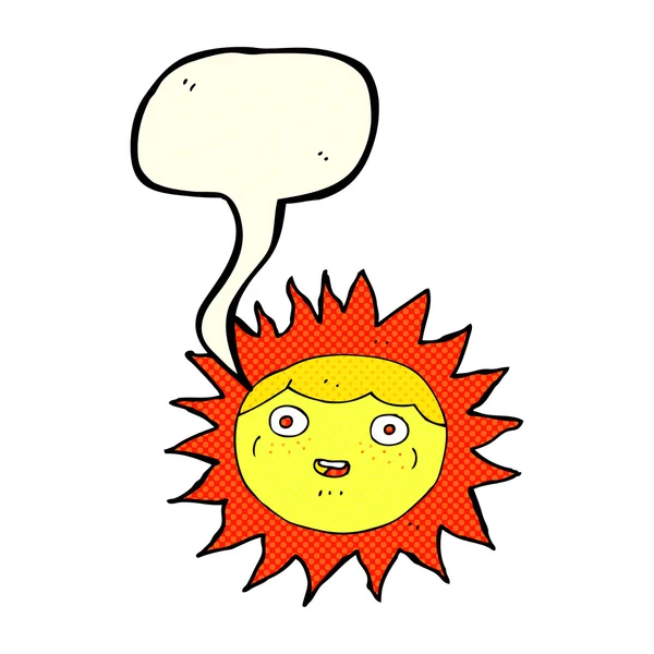 Postava kresleného slunce s bublinou řeči — Stockový vektor