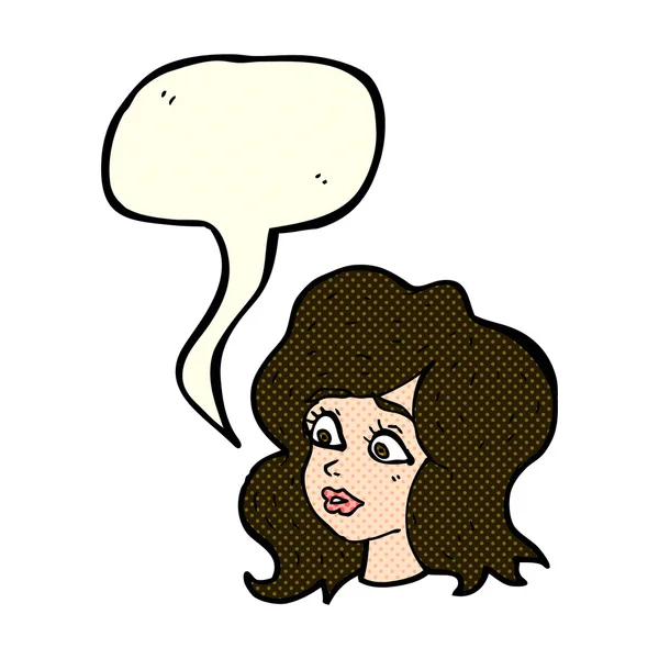 Mujer de dibujos animados mirando preocupado por la burbuja del habla — Archivo Imágenes Vectoriales