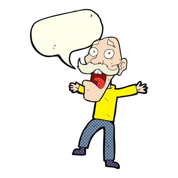 Dibujos animados sorprendido anciano con burbuja de habla — Archivo Imágenes Vectoriales