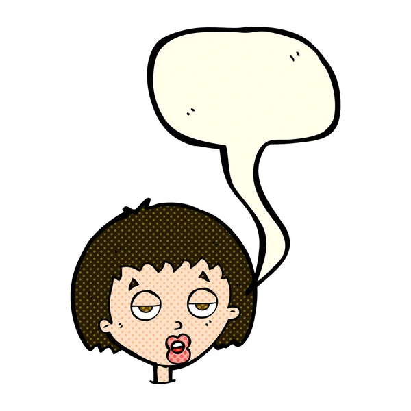 Karikatür sıkılmış kadınla konuşma balonu — Stok Vektör