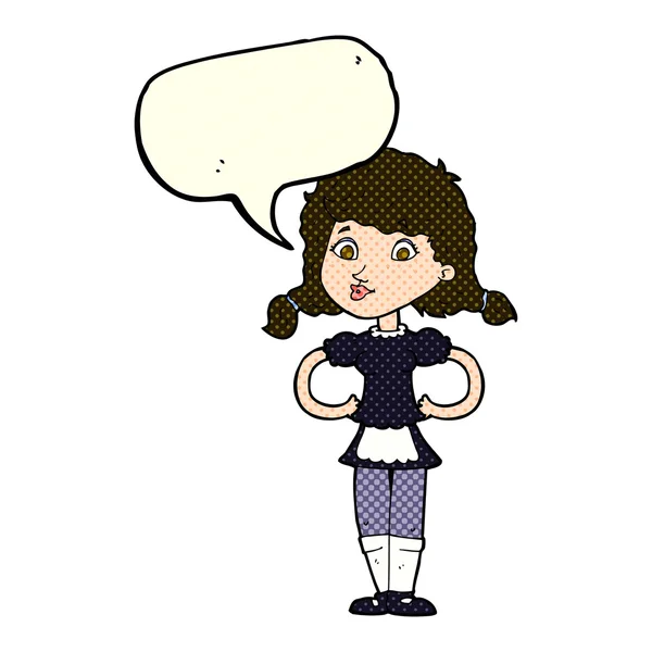 Cartoon gelukkig serveerster vrouw met tekstballon — Stockvector
