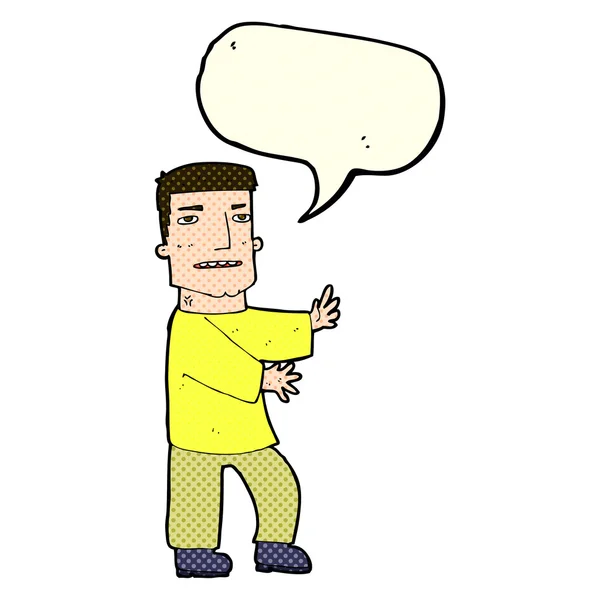 Καρτούν άνθρωπος gesturing με φούσκα ομιλία — Διανυσματικό Αρχείο