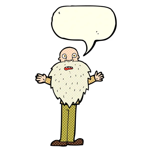 Cartoon bearded old man with speech bubble — Stock Vector