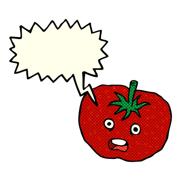 Tomate de dibujos animados con burbuja de habla — Vector de stock