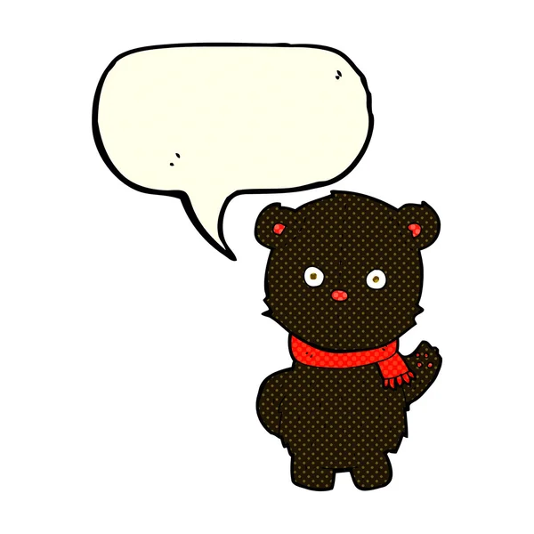 Мультфильм размахивая черным медвежонком с пузырьком речи — стоковый вектор