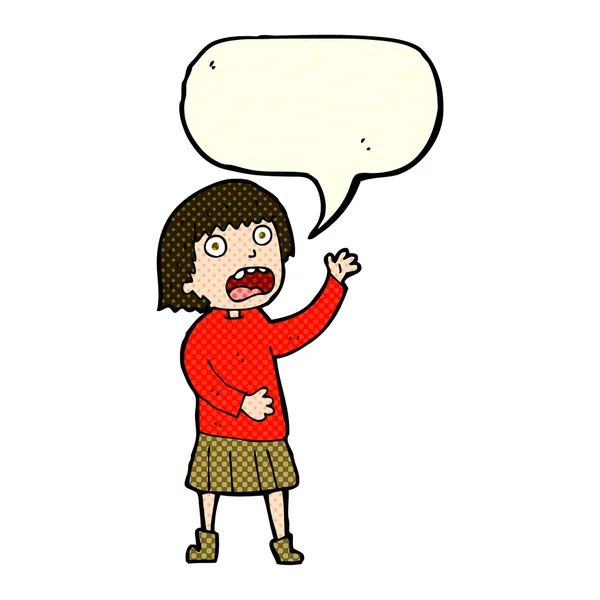 Dibujos animados estresado mujer con burbuja del habla — Vector de stock