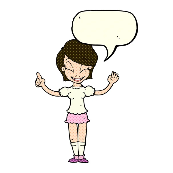 Desenho animado menina bonita com ideia com bolha de fala —  Vetores de Stock