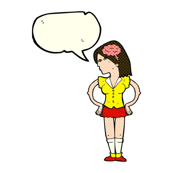 Cartone animato donna intelligente con bolla discorso — Vettoriale Stock