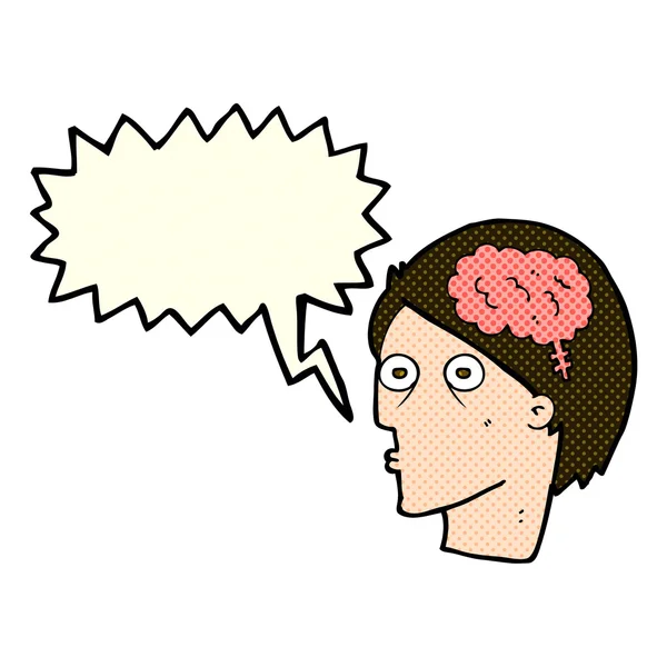 Testa del fumetto con il simbolo del cervello con la bolla di discorso — Vettoriale Stock
