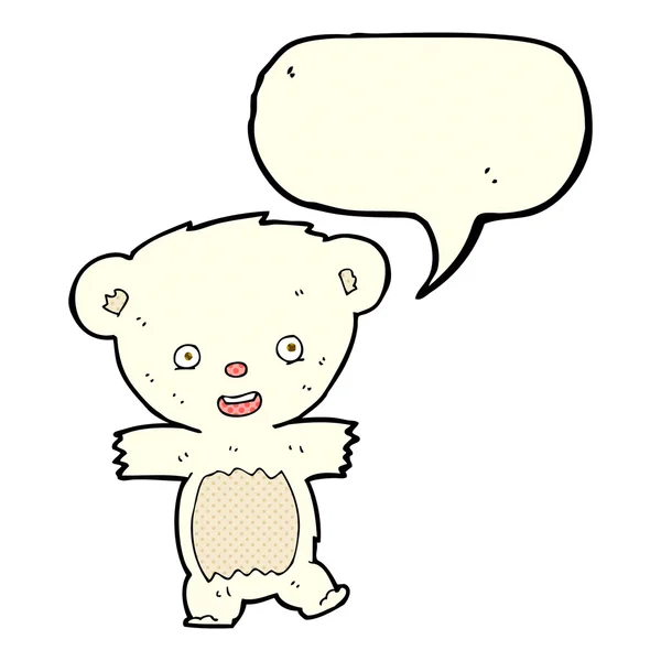 Мультяшний плюшевий білий ведмідь кубик з бульбашкою мовлення — стоковий вектор