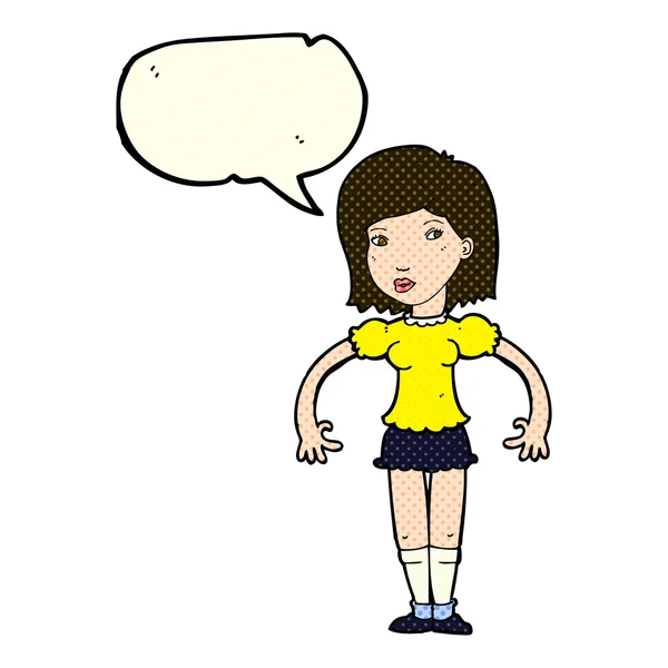 Femme dessin animé regardant latéralement avec bulle de parole — Image vectorielle