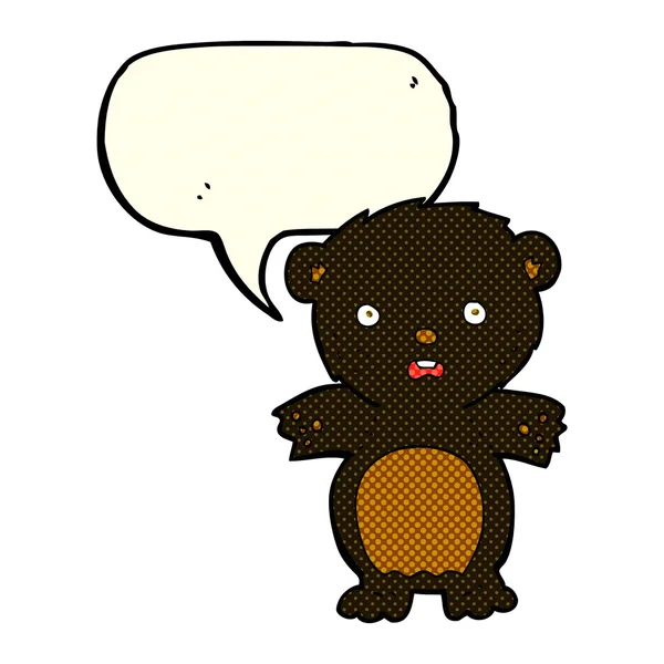 受惊的黑色熊卡通与讲话泡泡 — 图库矢量图片
