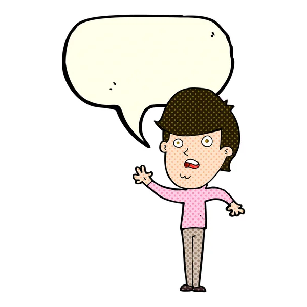 Dibujos animados infeliz chico con el habla burbuja — Vector de stock
