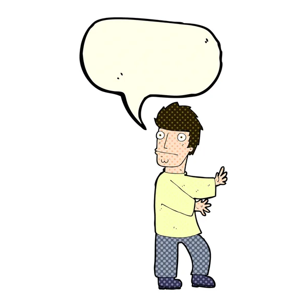 Cartoon nervous man with speech bubble — Stock Vector