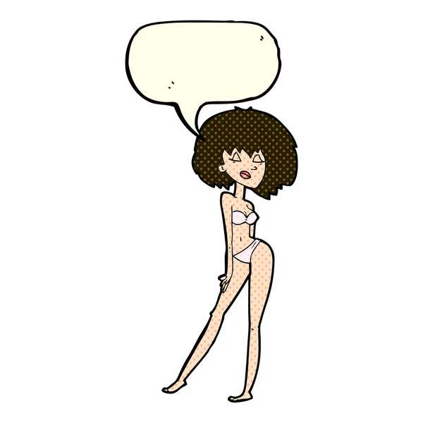 Femme dessin animé en bikini avec bulle de parole — Image vectorielle