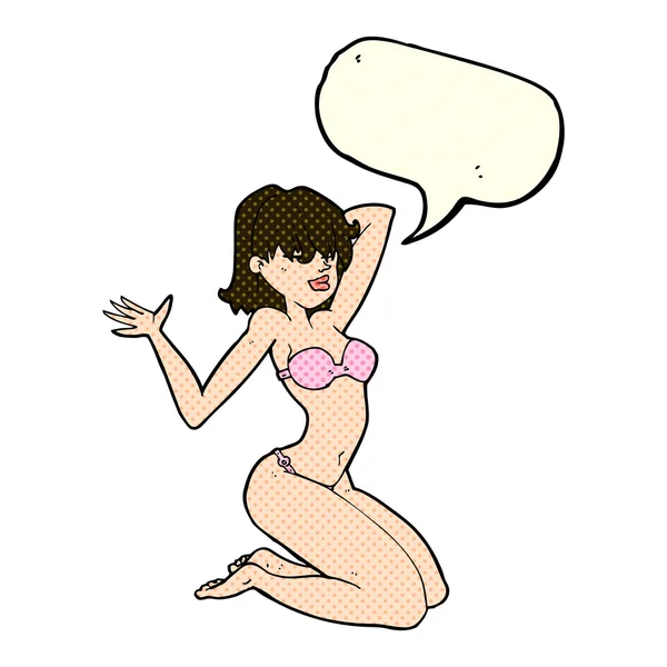 Dibujos animados chica sexy bikini con burbuja del habla — Archivo Imágenes Vectoriales