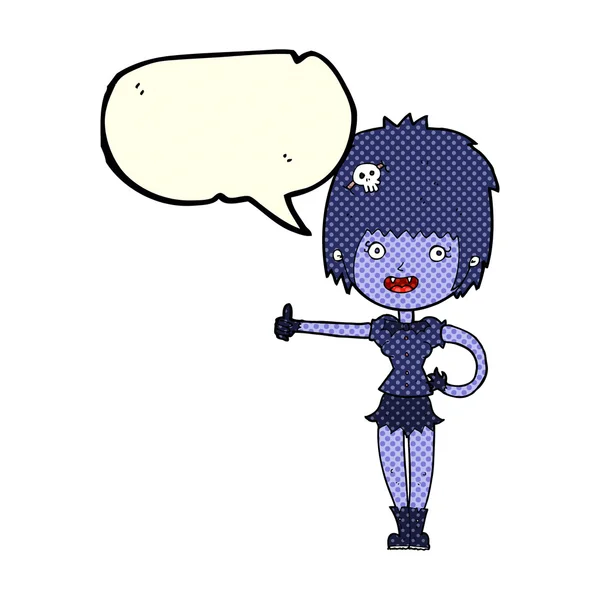 Dibujos animados chica vampiro dando pulgares hacia arriba signo con la burbuja del habla — Archivo Imágenes Vectoriales