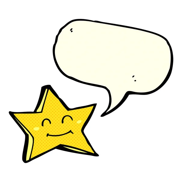 Personnage étoile heureux dessin animé avec bulle de parole — Image vectorielle